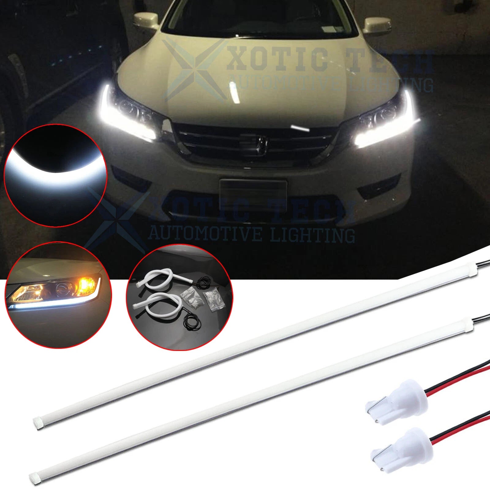 White LED DRL Strip Headlight Retrofit for Honda Accord Sedan (2013–2015)