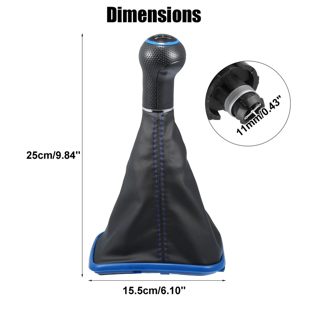 6 Speed Gear Shift Knob Boot with Blue Base for Volkswagen Golf (1997–2006)