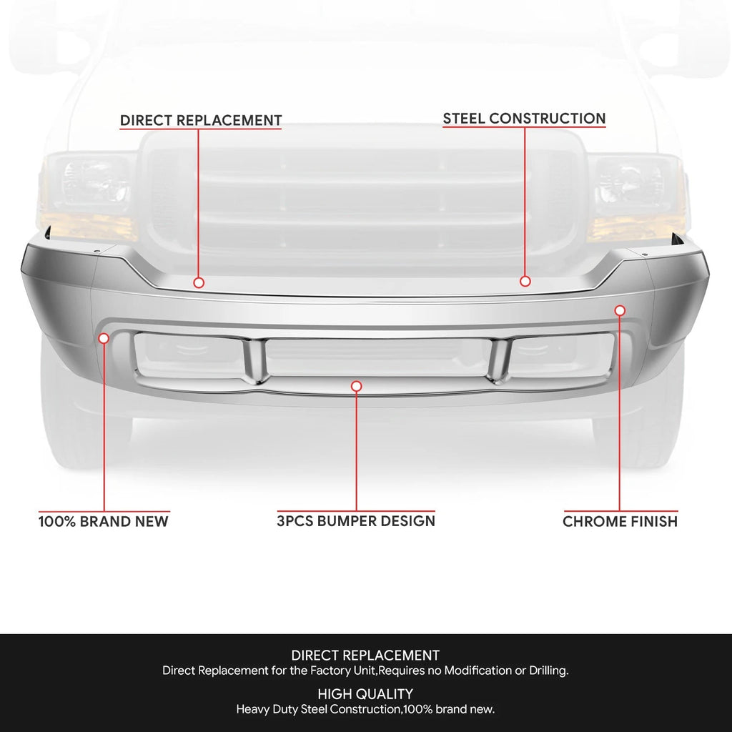 Chrome Front Bumper Face Bar for Ford F-250 F-350 SD (2021–2023)