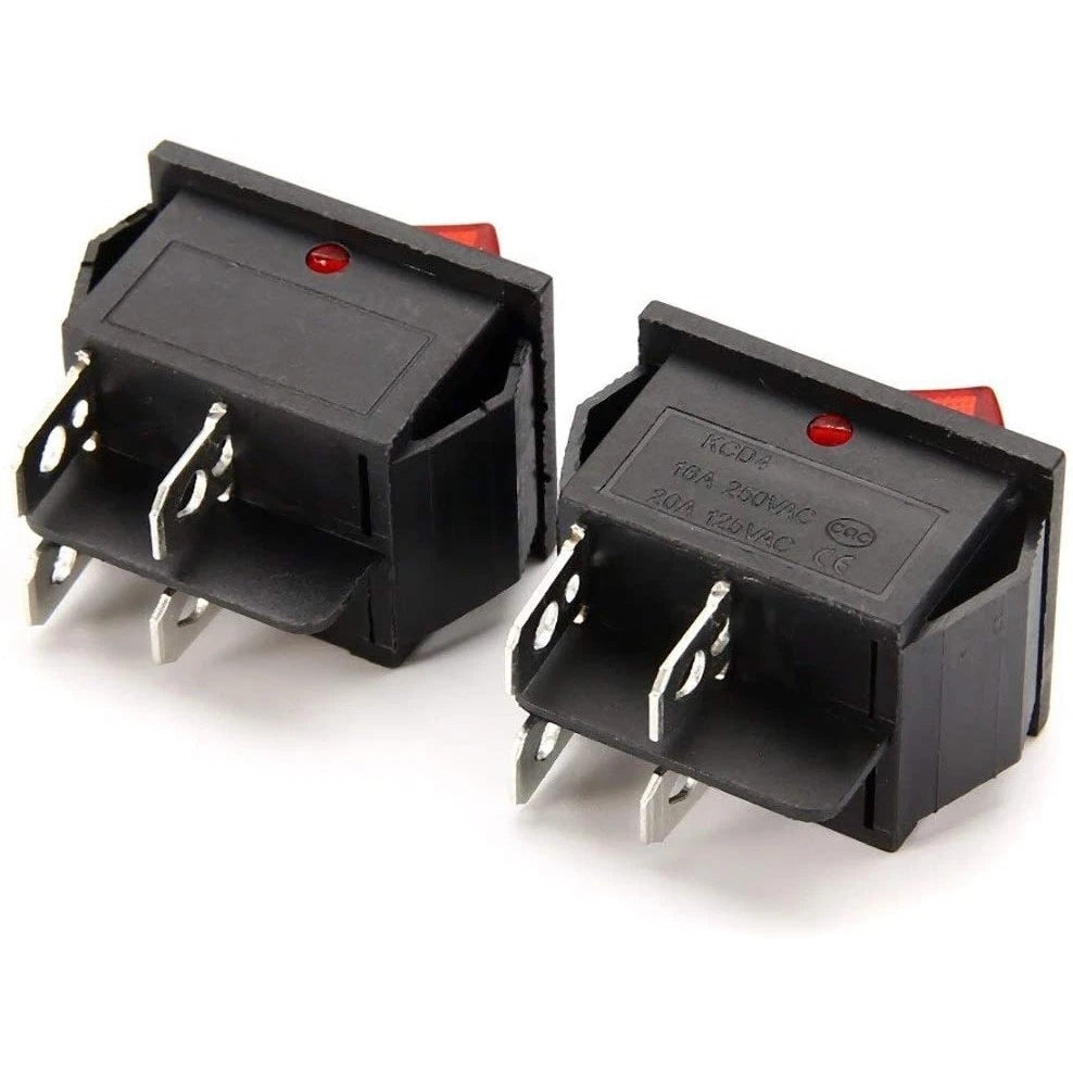 5Pcs Red 4 Pin DPST Rocker Switch KCD4-201 for Automotive (16A/250V)
