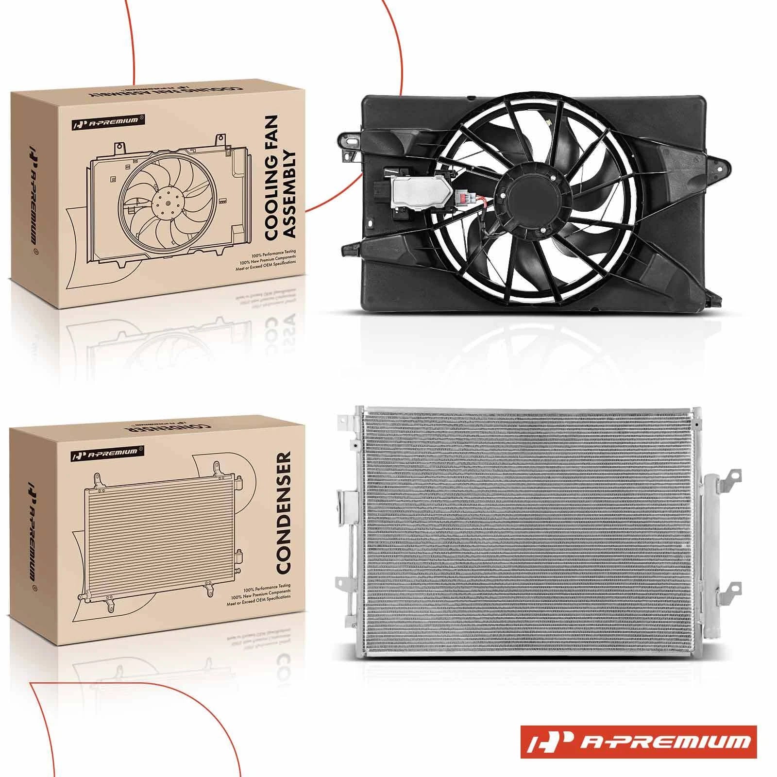 2Pcs AC Condenser & Cooling Fan Assembly for Jeep Cherokee 