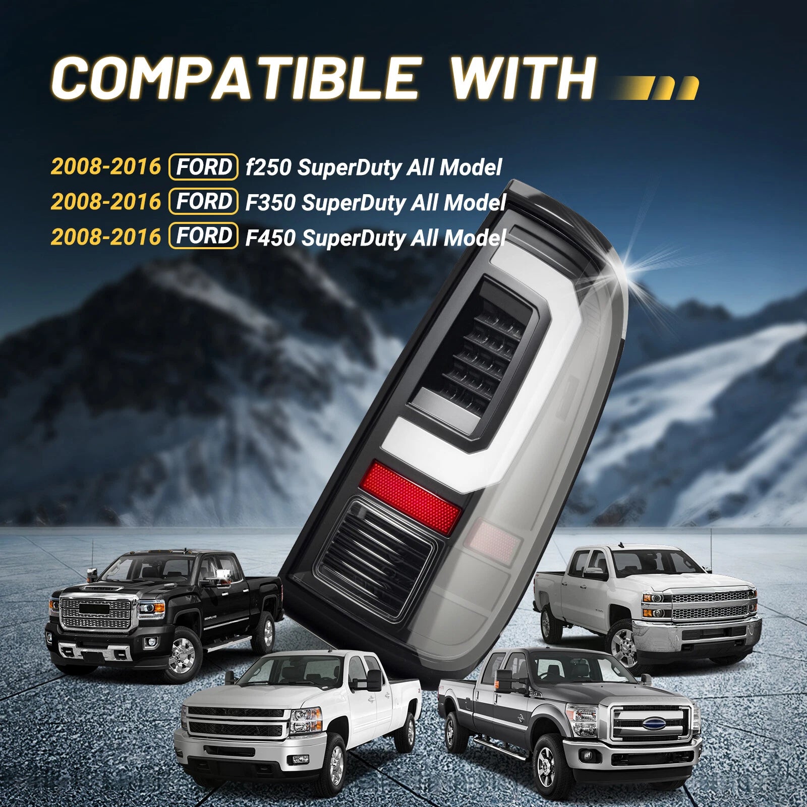 Black Smoke C-Bar LED Tail Lights for 2008–2016 Ford F250 F350 Super Duty
