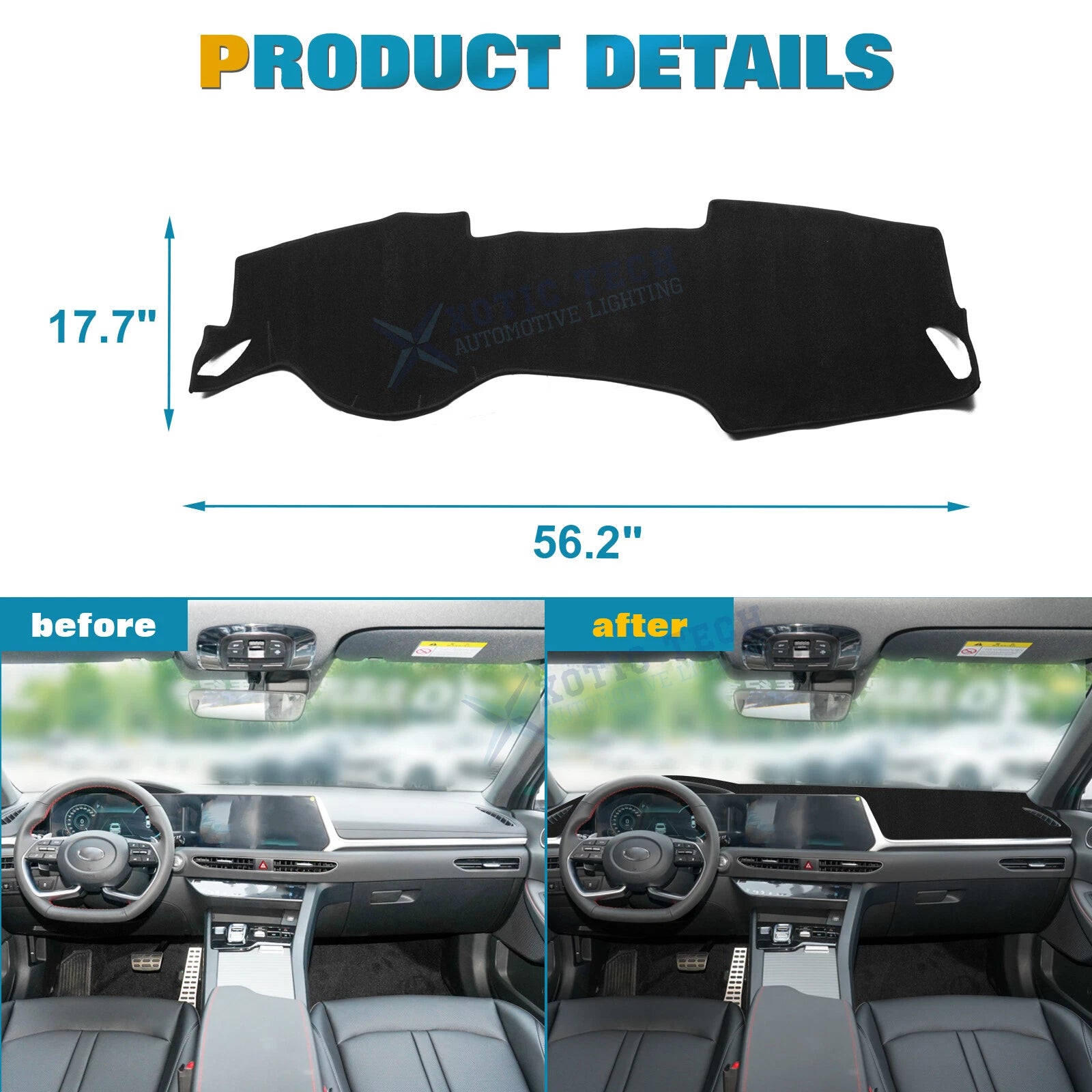 Black Non-Slip DashMat for Hyundai Sonata (2011-2025)
