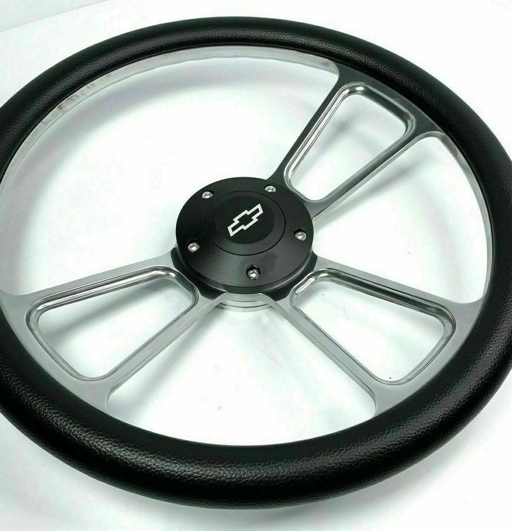 Polished Leather Steering Wheel with Horn for Chevy Models (14 Inch)