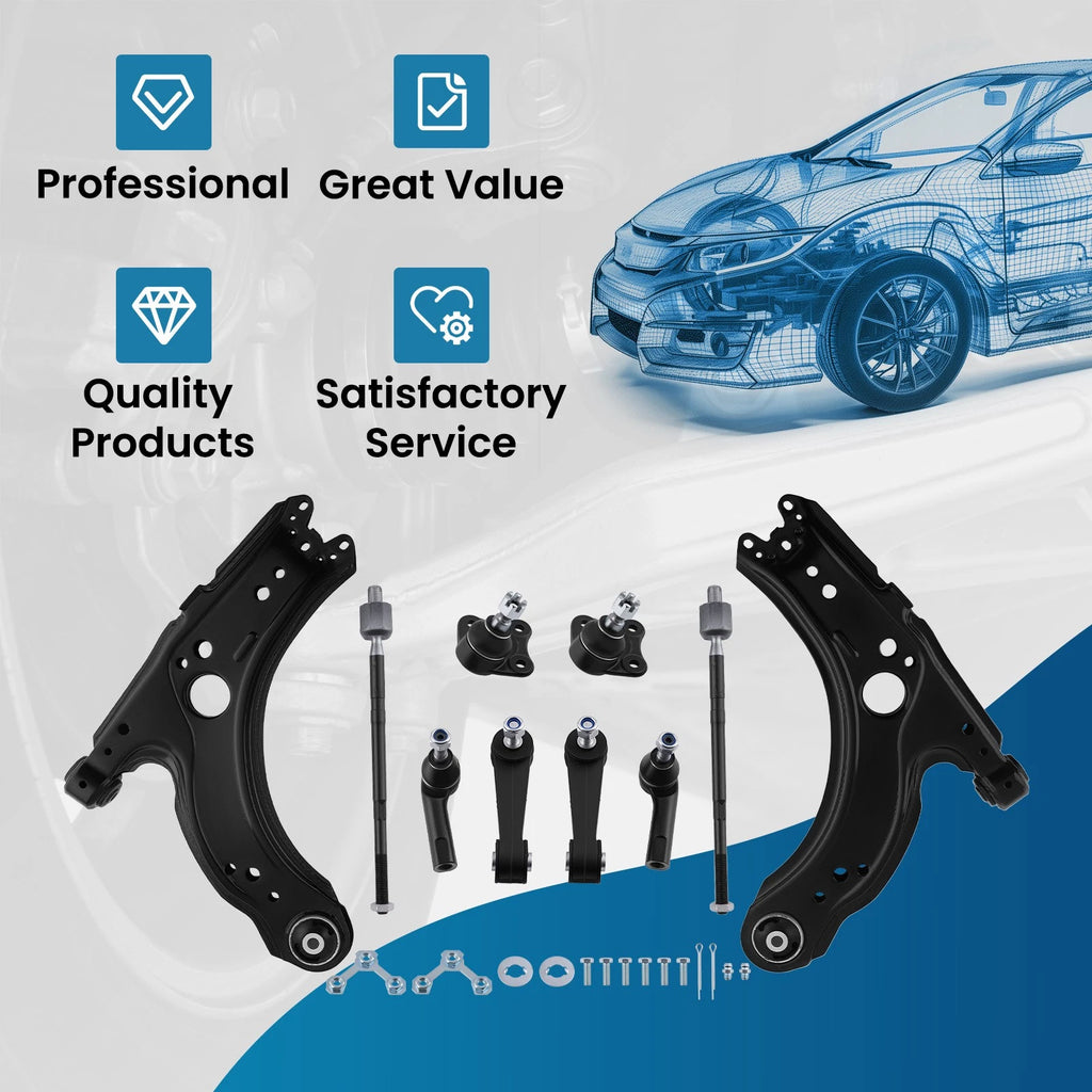 10pc Front Suspension Lower Control Arm Set for VW Beetle Jetta Golf (2001–2010)
