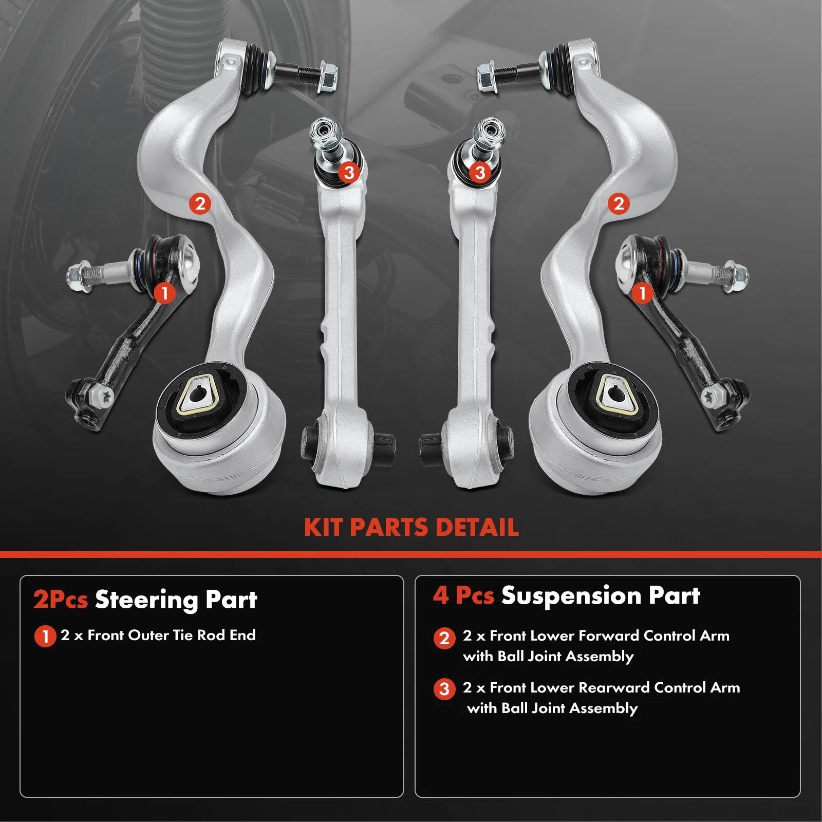 6X Front Side Control Arm with Ball Joint for BMW 323i 325i (1998–2006)