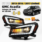 Halogen Headlight w/ LED DRL for GMC Acadia (2013–2016) Left+Right Pair