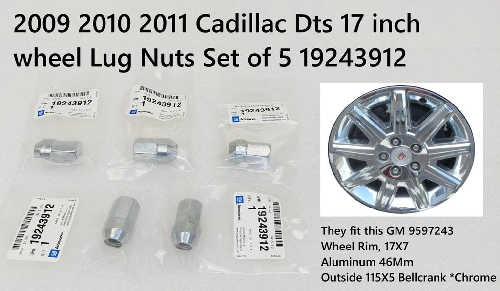 Set of 5 Wheel Lug Nuts for Cadillac DTS (2009–2011) 19243912