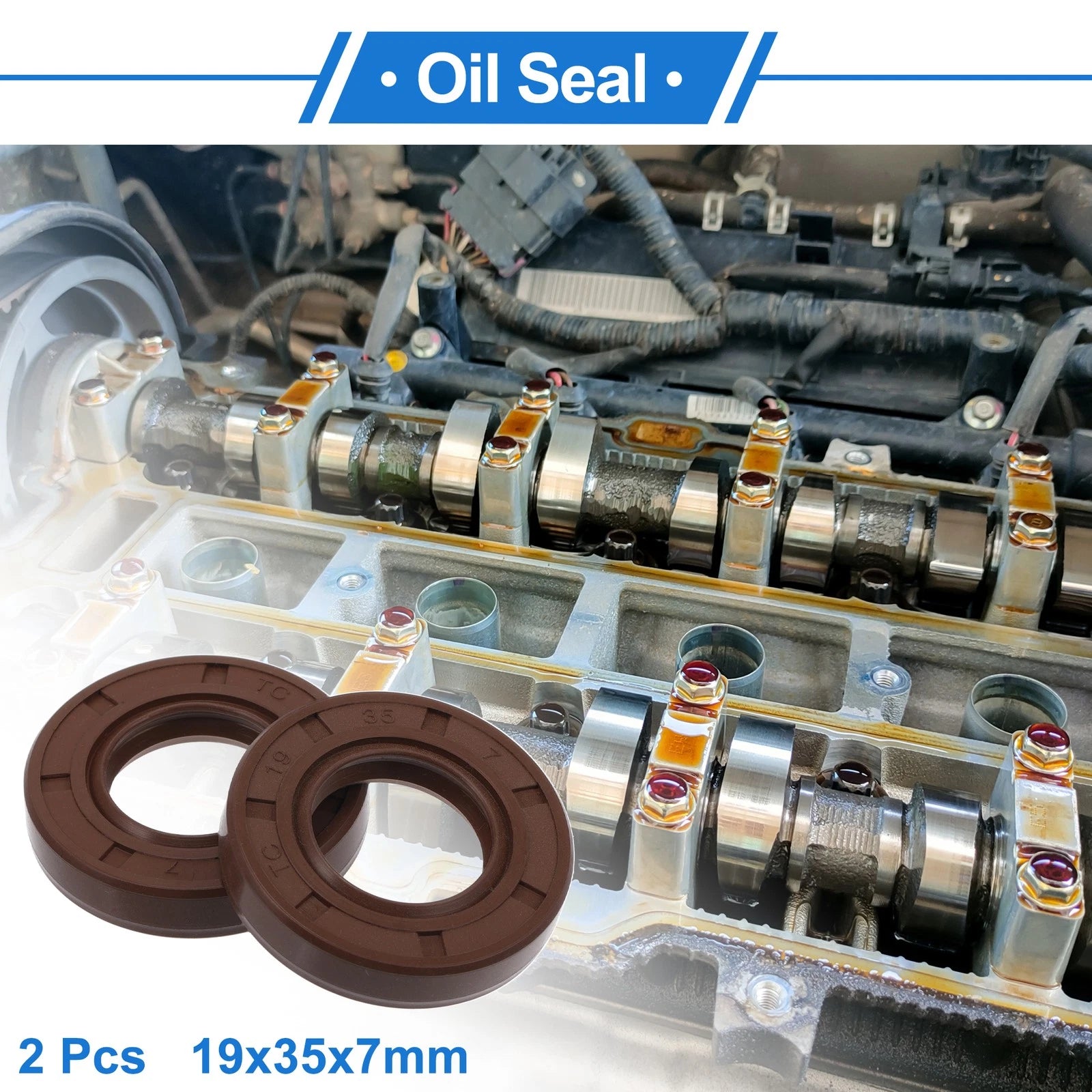 Set of 2 Oil Seal Rotary Shaft Seal FKM Rubber 19x35x7mm