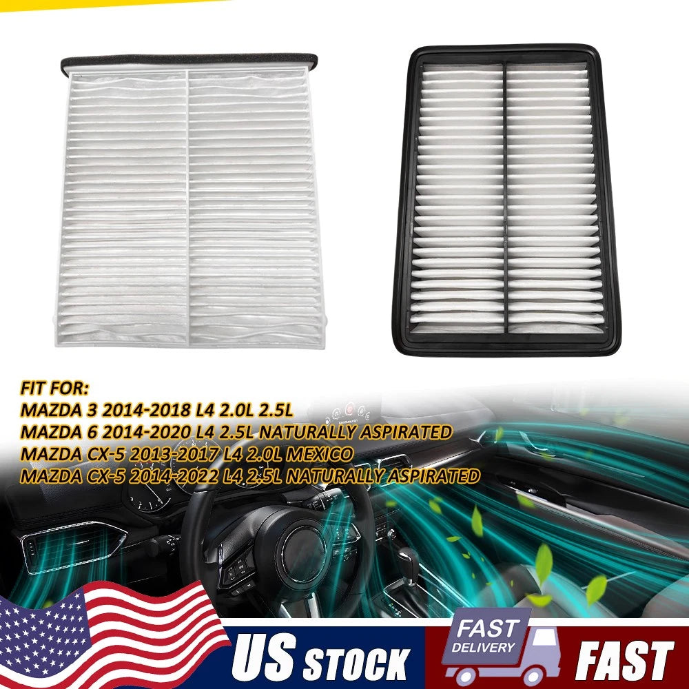 Set of 2 Engine & Cabin Air Filters AF6280 C8175 for Mazda 3 6 CX-5 (2014–2023)