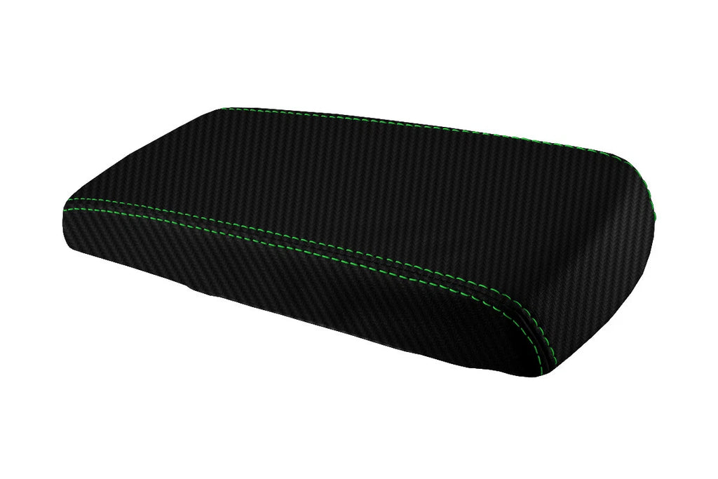 Console Lid Armrest Cover for Dodge Durango (2004–2009) Carbon Fiber Green Stitch