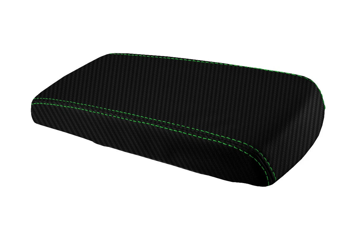 Console Lid Armrest Cover for Dodge Durango (2004–2009) Carbon Fiber Green Stitch