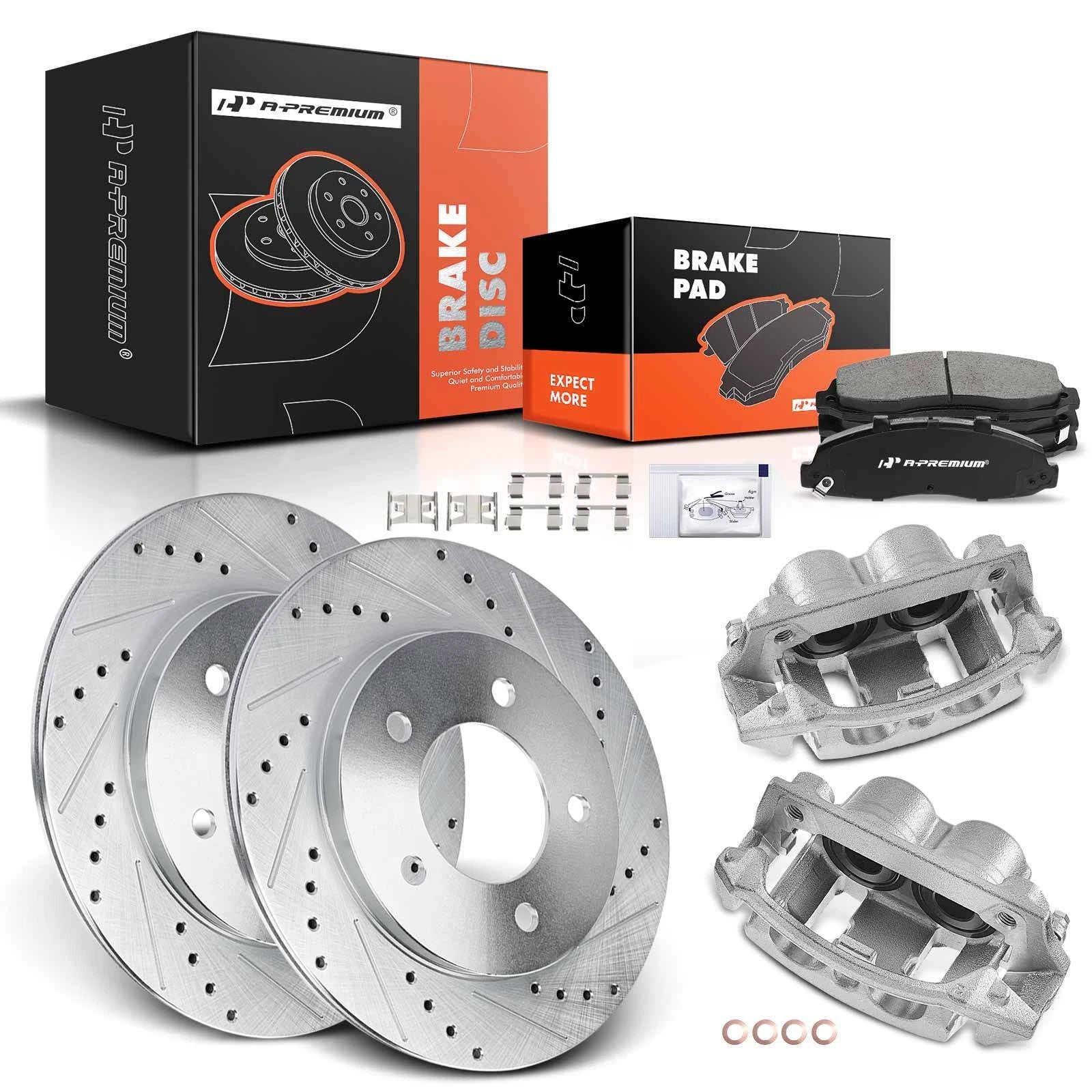 Set of 8 Front Drilled Brake Rotors, Pads & Calipers for Ford F-150 (1997–2003)