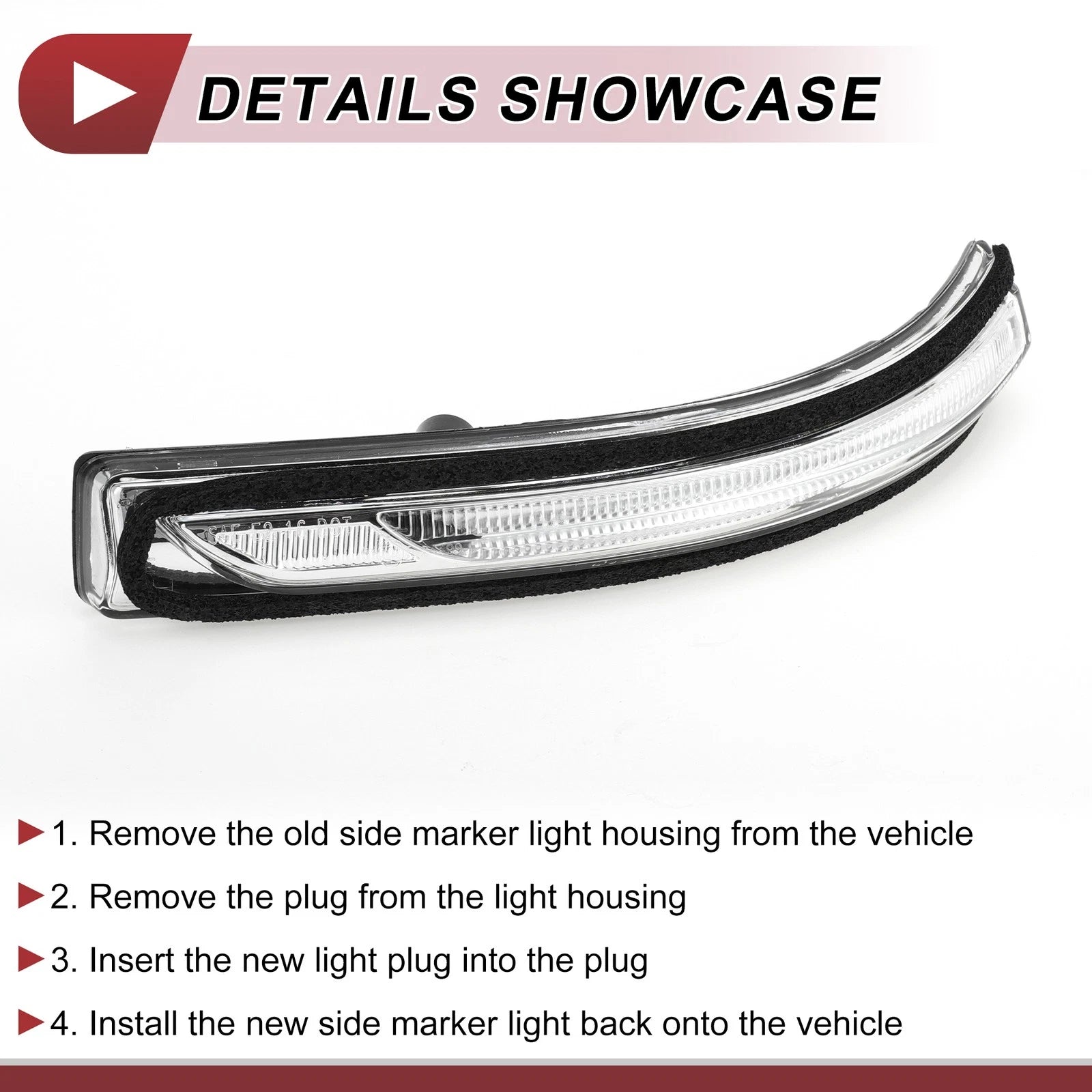 Left Mirror Turn Signal Light for KIA Niro (2017–2020) No. 87613G5000 Black Clear