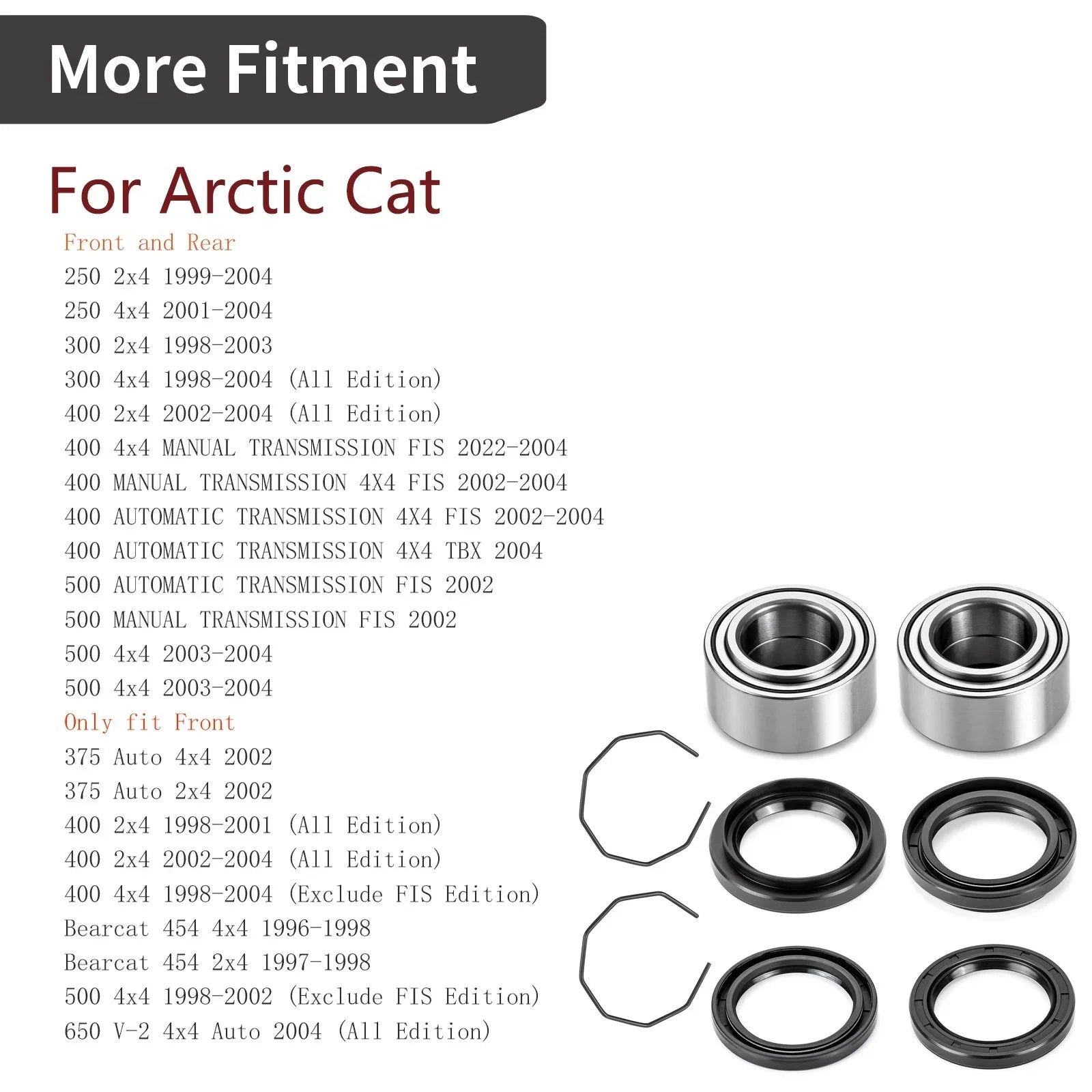 Front Wheel Bearing w/ Seals 2 x for Arctic Cat 400 2x4 (1998–2004)