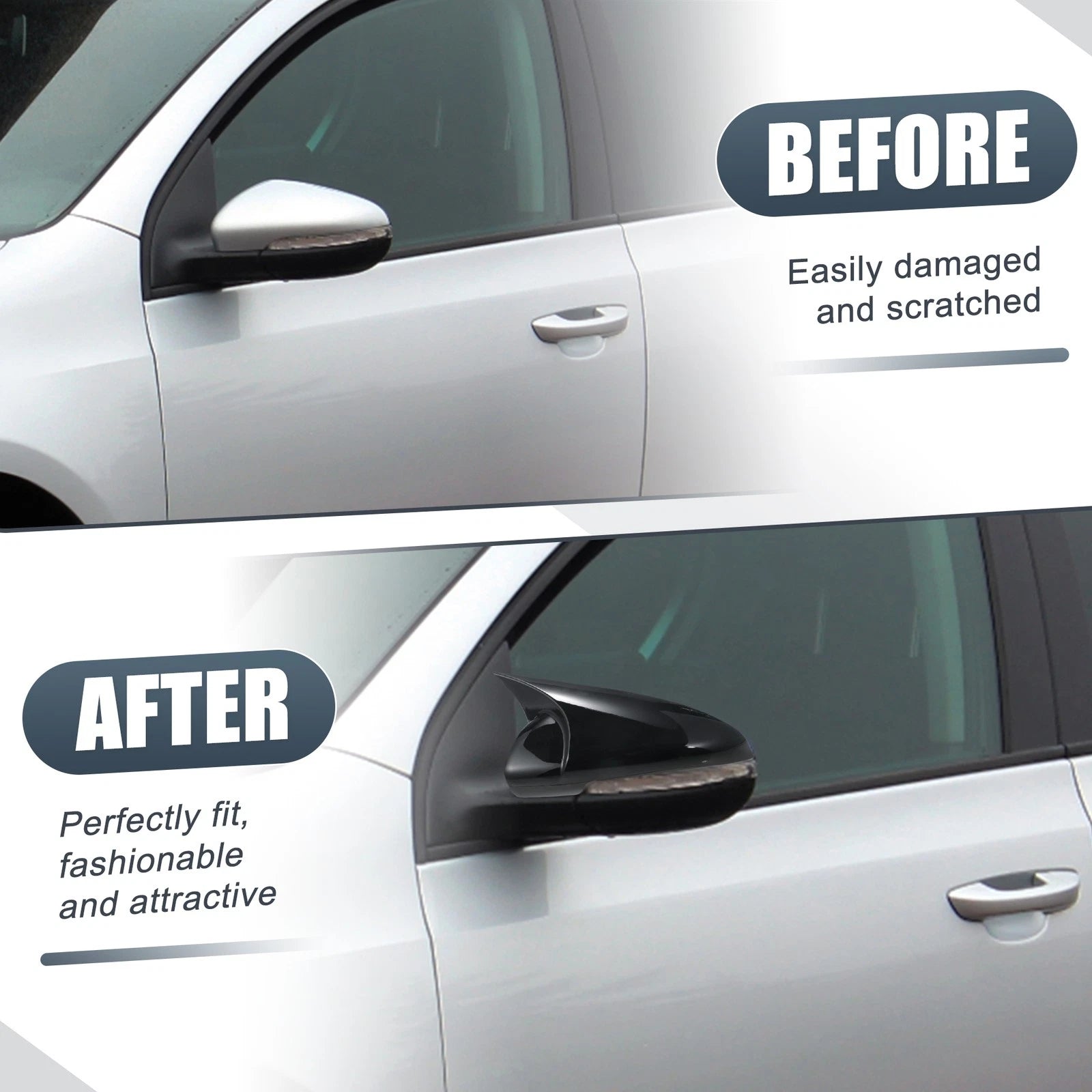 Pair Rearview Mirror Cover Overlay Gloss Black for Volkswagen Golf 6 MK6 (2009–2013)