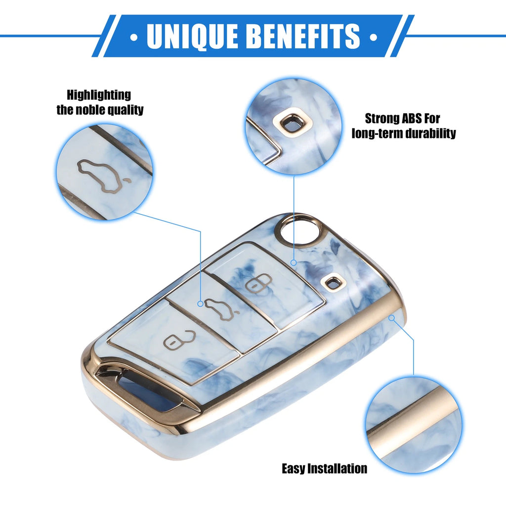 3X Remote Key Fob Case Cover for Volkswagen Golf 7 (2013–2020) TPU Blue