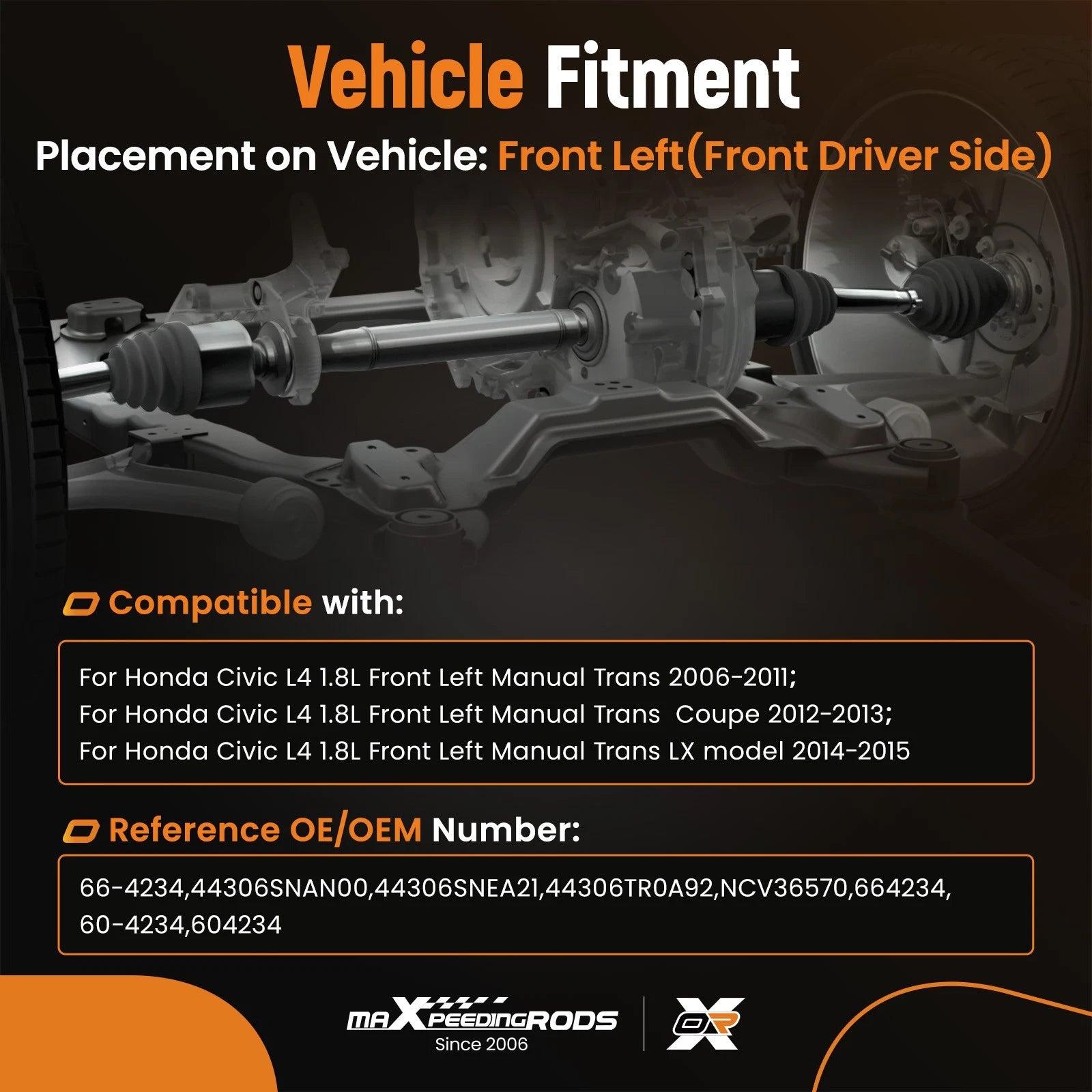Front Left Driver CV Axle Assembly for Honda Civic (2006–2015)
