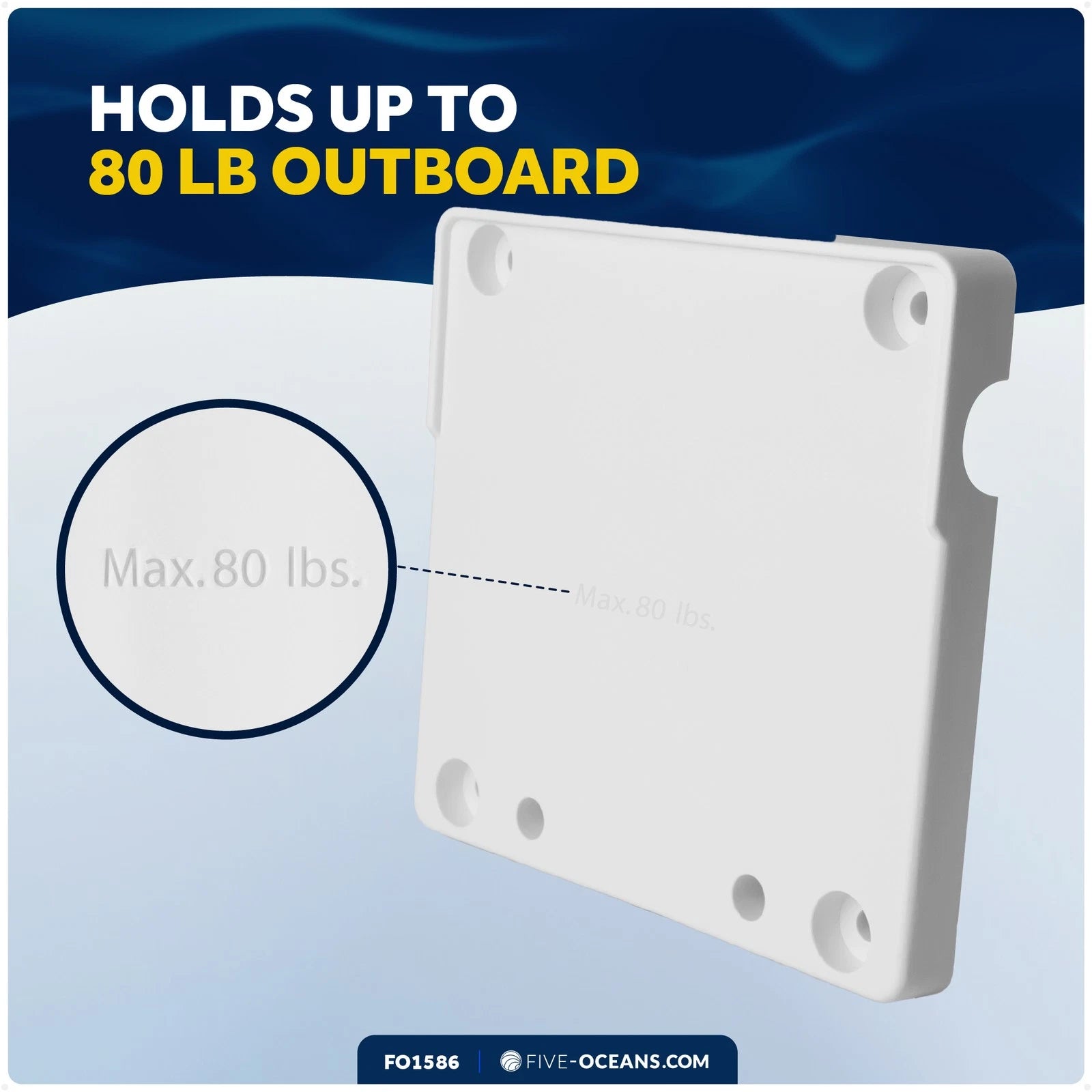 Outboard Motor Bracket for Rail Mount (Fits Up to 80 Lb, Rails Up to 1")