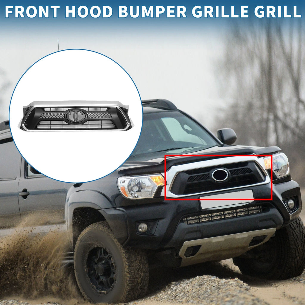 Front Hood Bumper Grille for Toyota Tacoma (2012) Chrome Silver Black