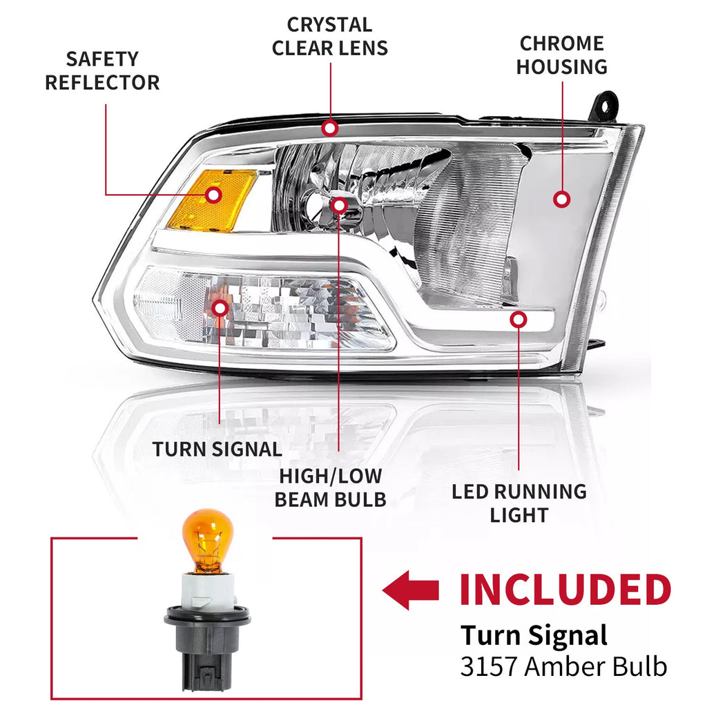 LED Headlights with Sequential Turn Signal for Dodge Ram 1500 2500 3500 (2009-2018)