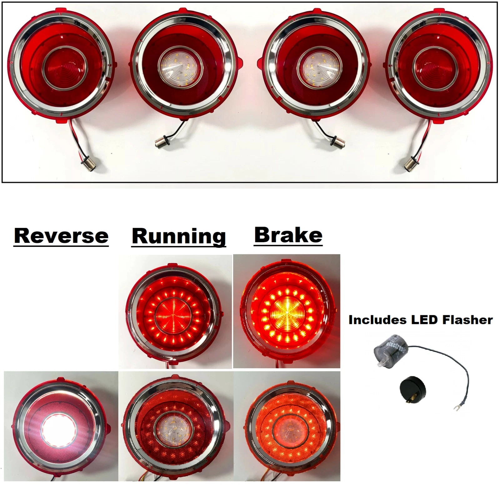 LED Tail and Reverse Light Set with Flasher and Trim for 1970–1973 Camaro