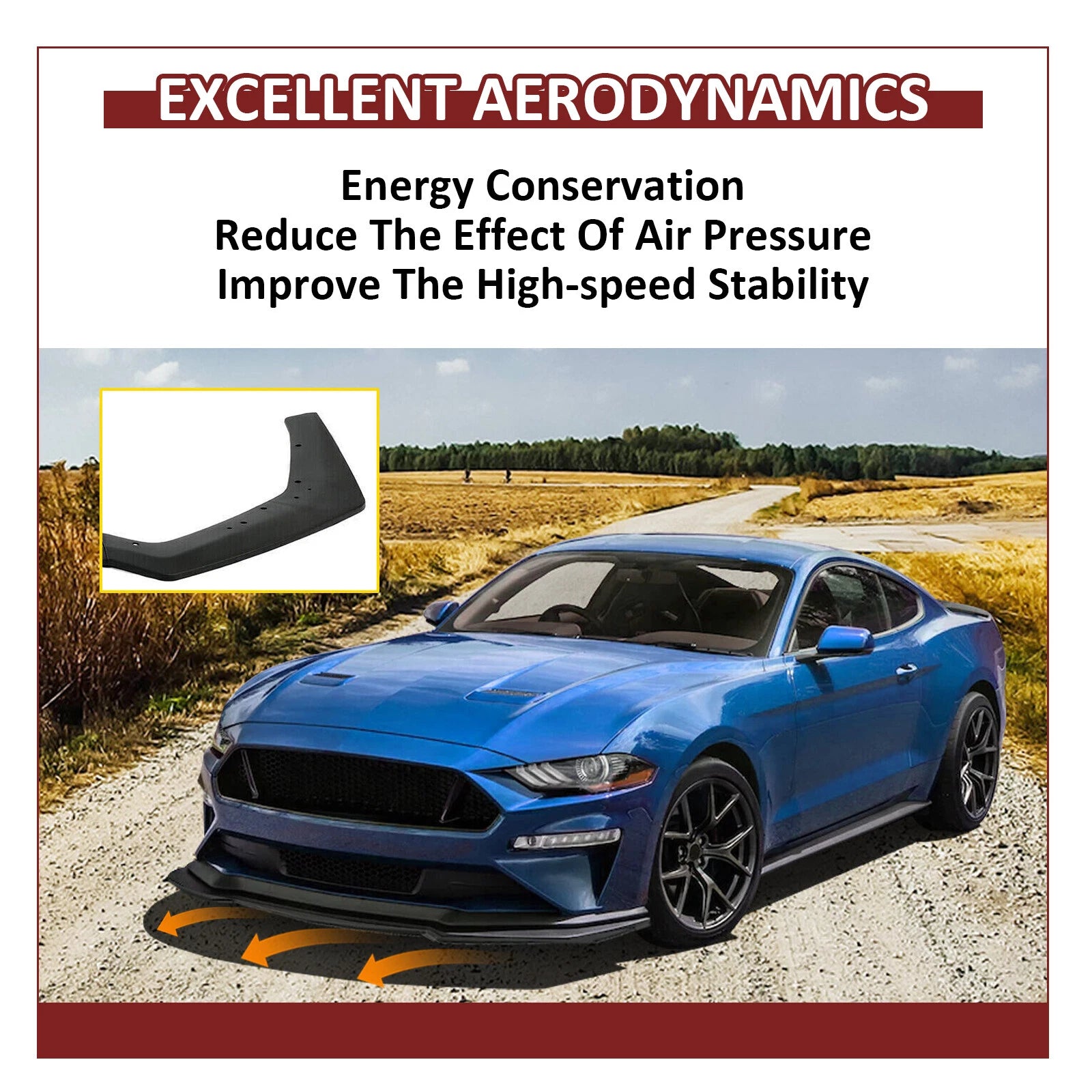 Front Bumper Lip Splitter for Ford Mustang GT (2018–2023) Matte Black