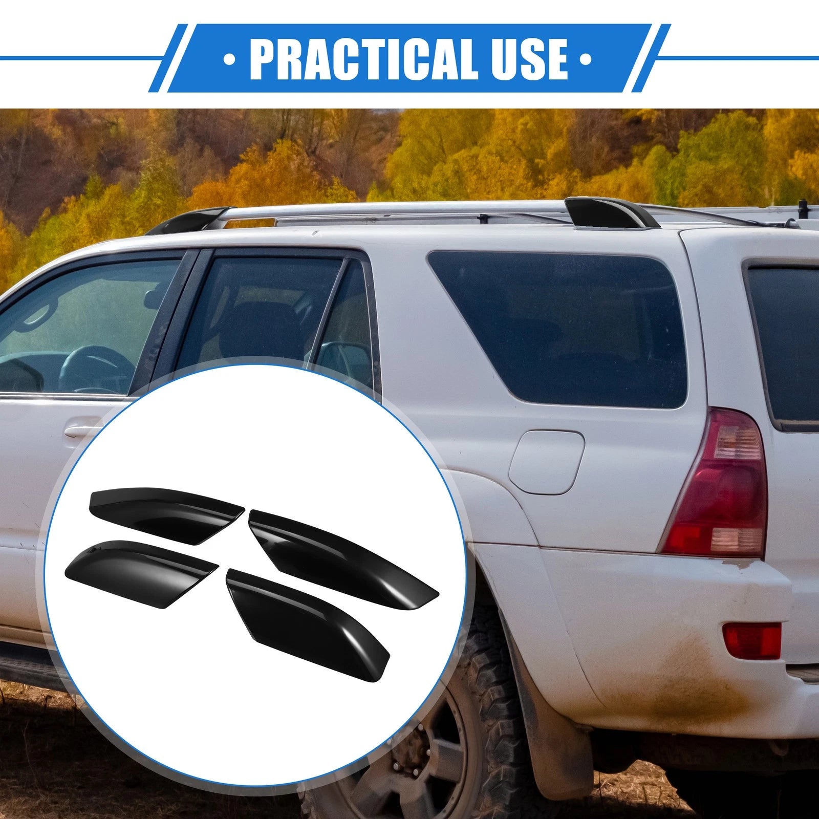 Set of 4 Roof Rack Side Rails End Cover for Toyota 4Runner (2003–2009) Black