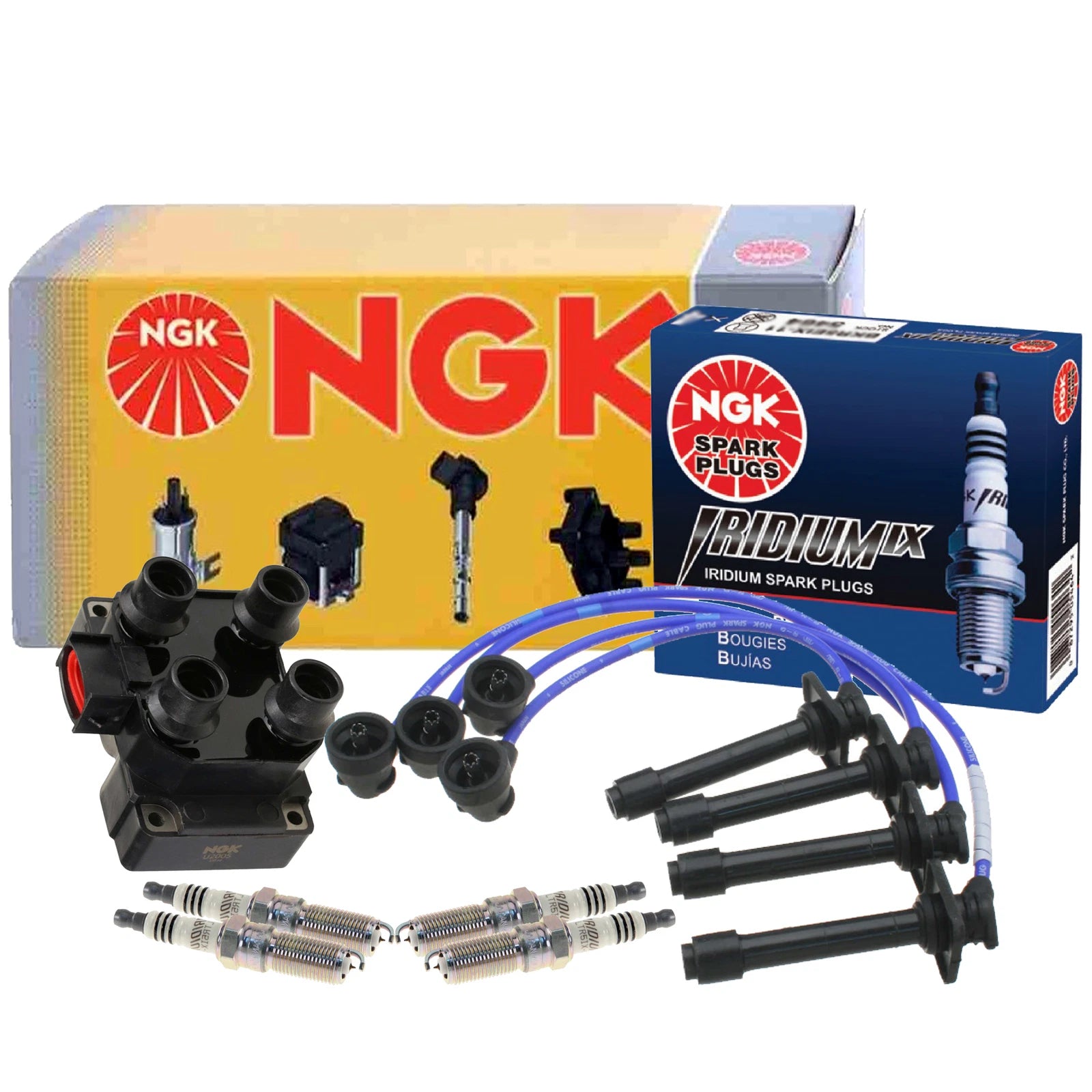NGK DIS Ignition Coil Wires & 4 Iridium IX Spark Plugs for Mazda 626 (1998–2002)