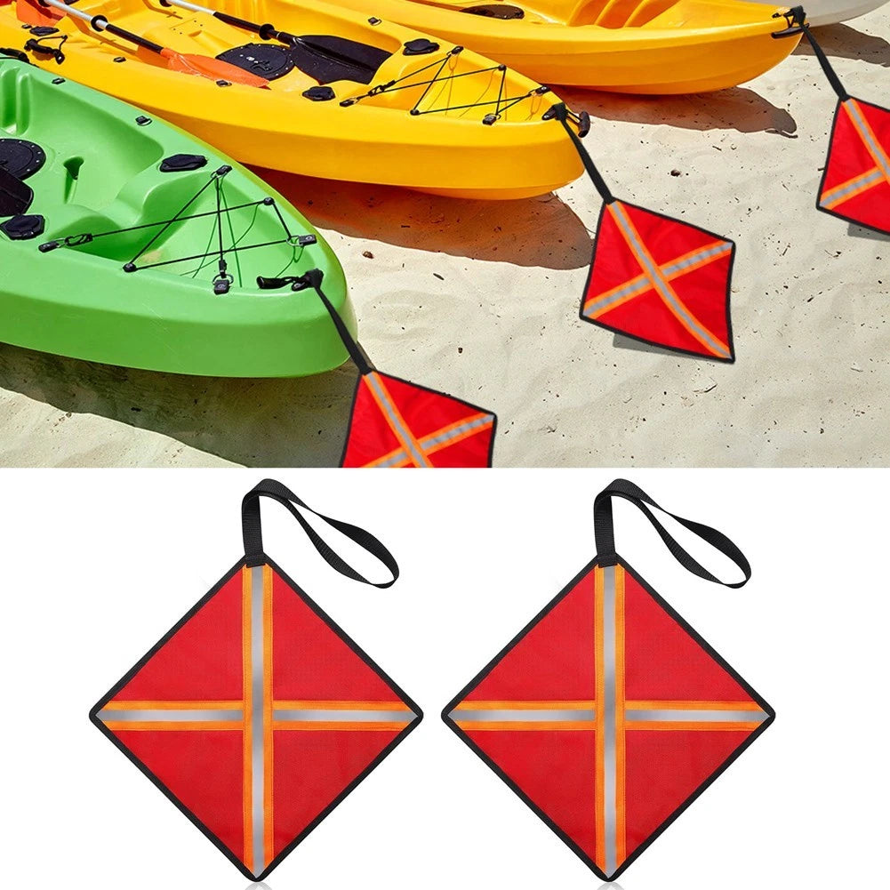 2X Safety Flags for Kayaking Boats Trucks with Reflective Strip 32x32 cm