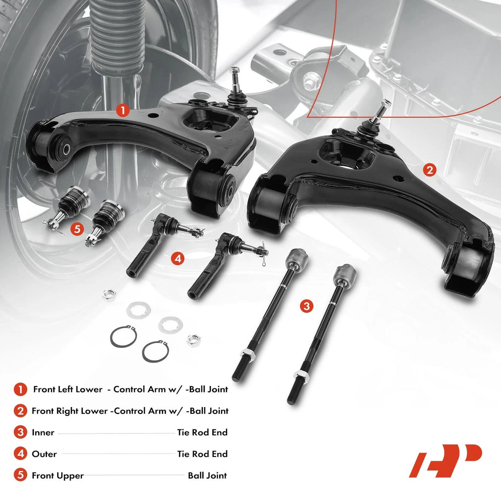 8x Front Lower Control Arm Ball Joint Tie Rod for Chevy Silverado 1500 (2007-2018)