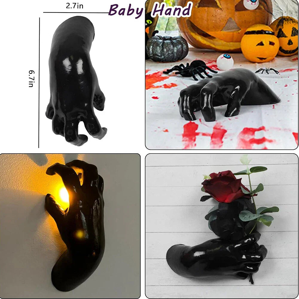 3 x Wall Mounted Creepy Reaching Hands with Lighted Candles for Decoration
