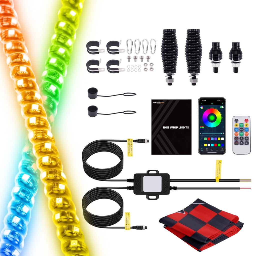 2X 4FT RGB Spiral LED Whip Lights for ATV UTV Jeep RZR (2010–2023)