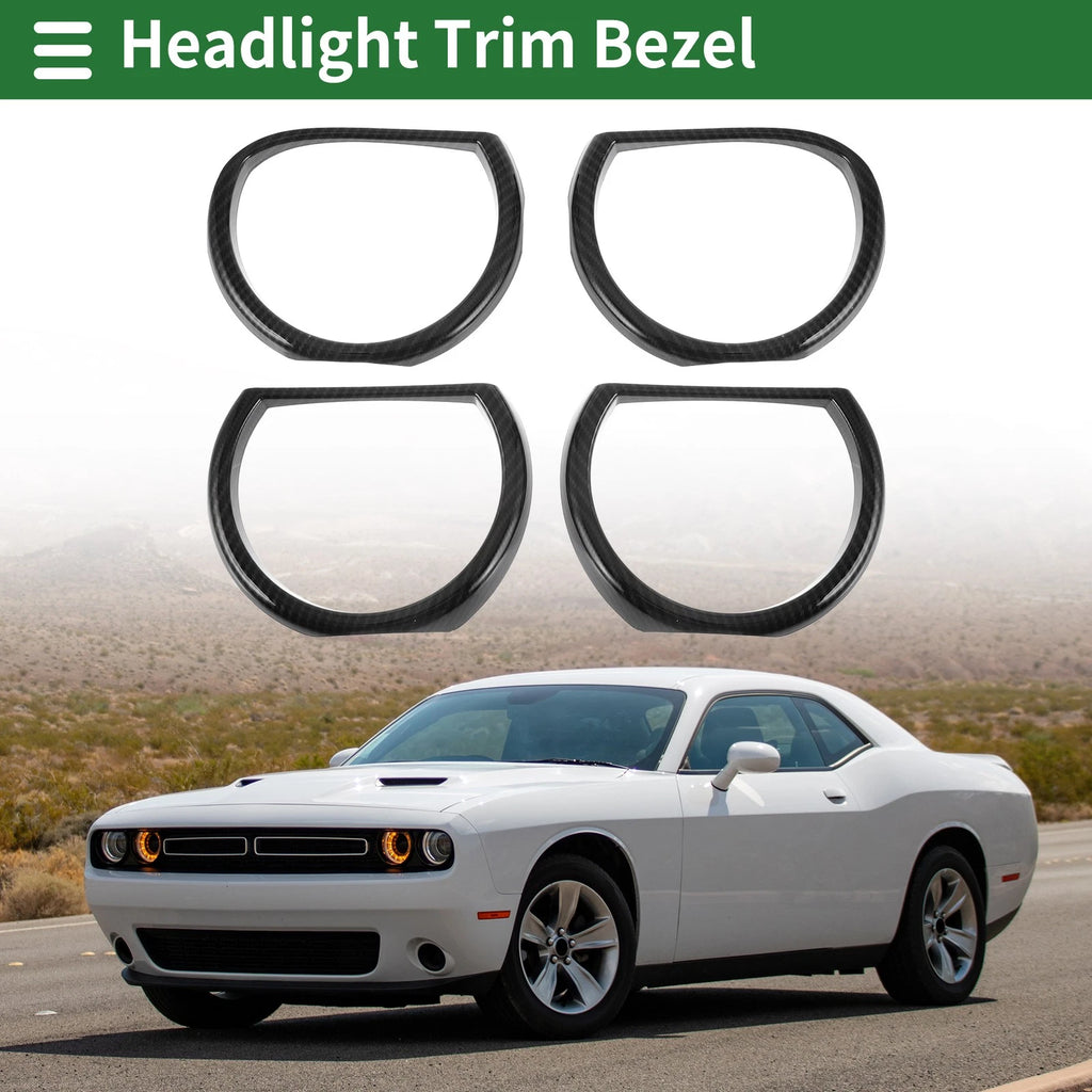 Set of 4 Headlight Trim Bezels for Dodge Challenger (2015–2024) ABS Black