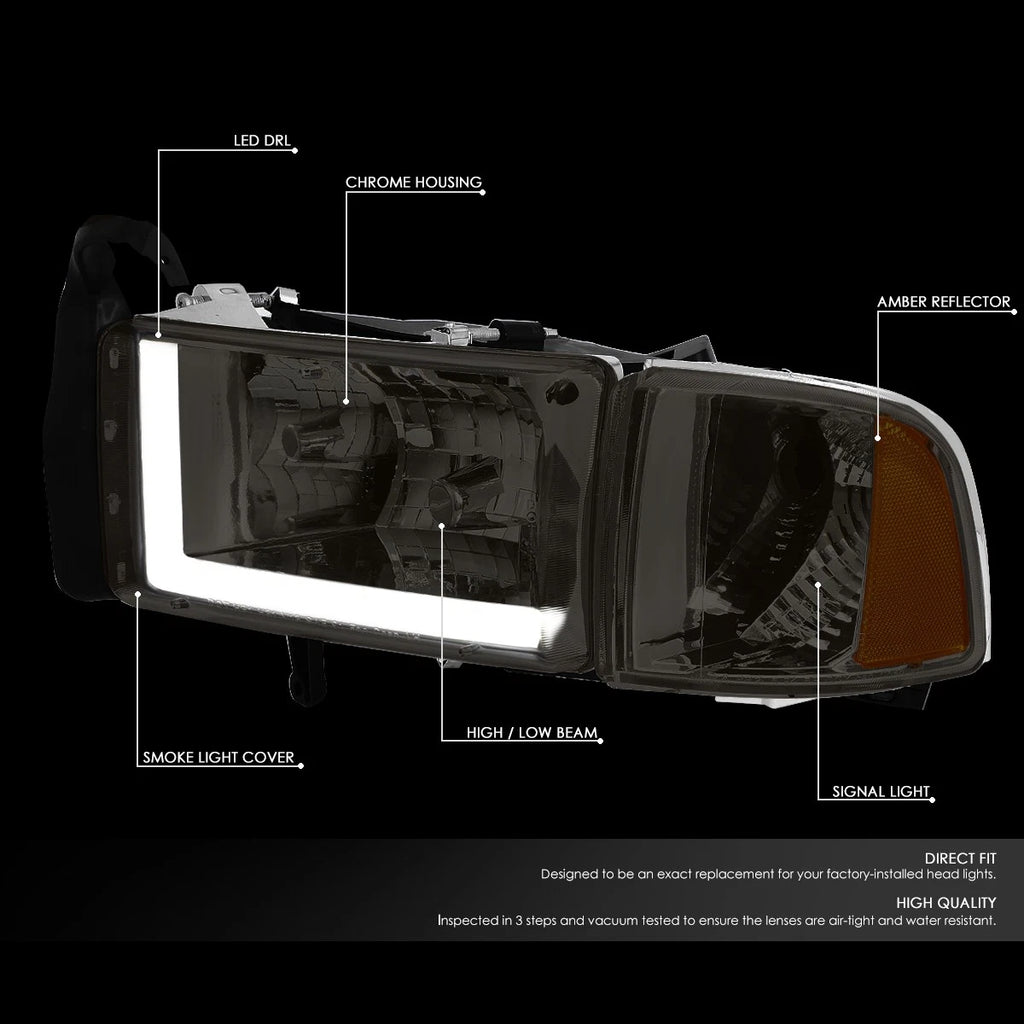 LED DRL Bar Headlight Lamps for Dodge Ram (1994–2002) Smoked/Amber