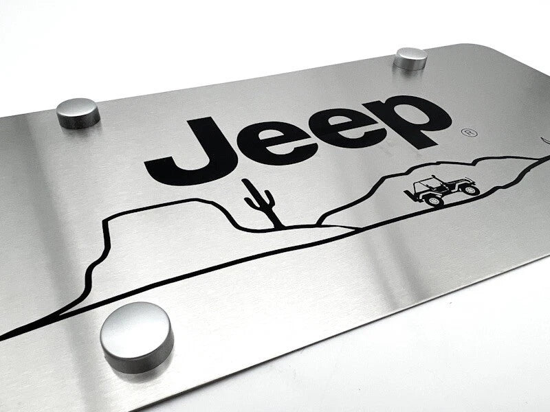 Brushed Stainless License Plate with Jeep Script Logo for Jeep (2007–2024)