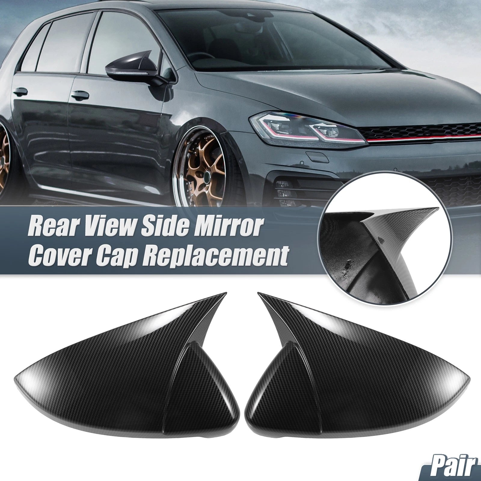 Pair Rearview Mirror Cover Overlay for Volkswagen Golf MK7 (2015–2021) Carbon Fiber