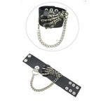 Punk Skull Hand Black Leather Bracelet Wristband with Chain