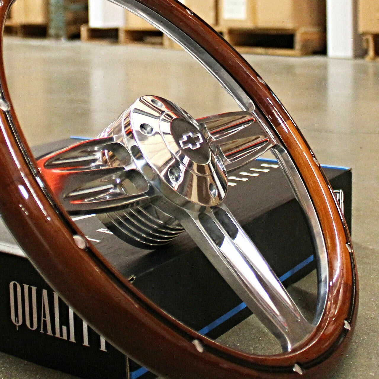 Steering Wheel Horn Bowtie Polished Dark Wood for 1960–1969 Chevy Pickup