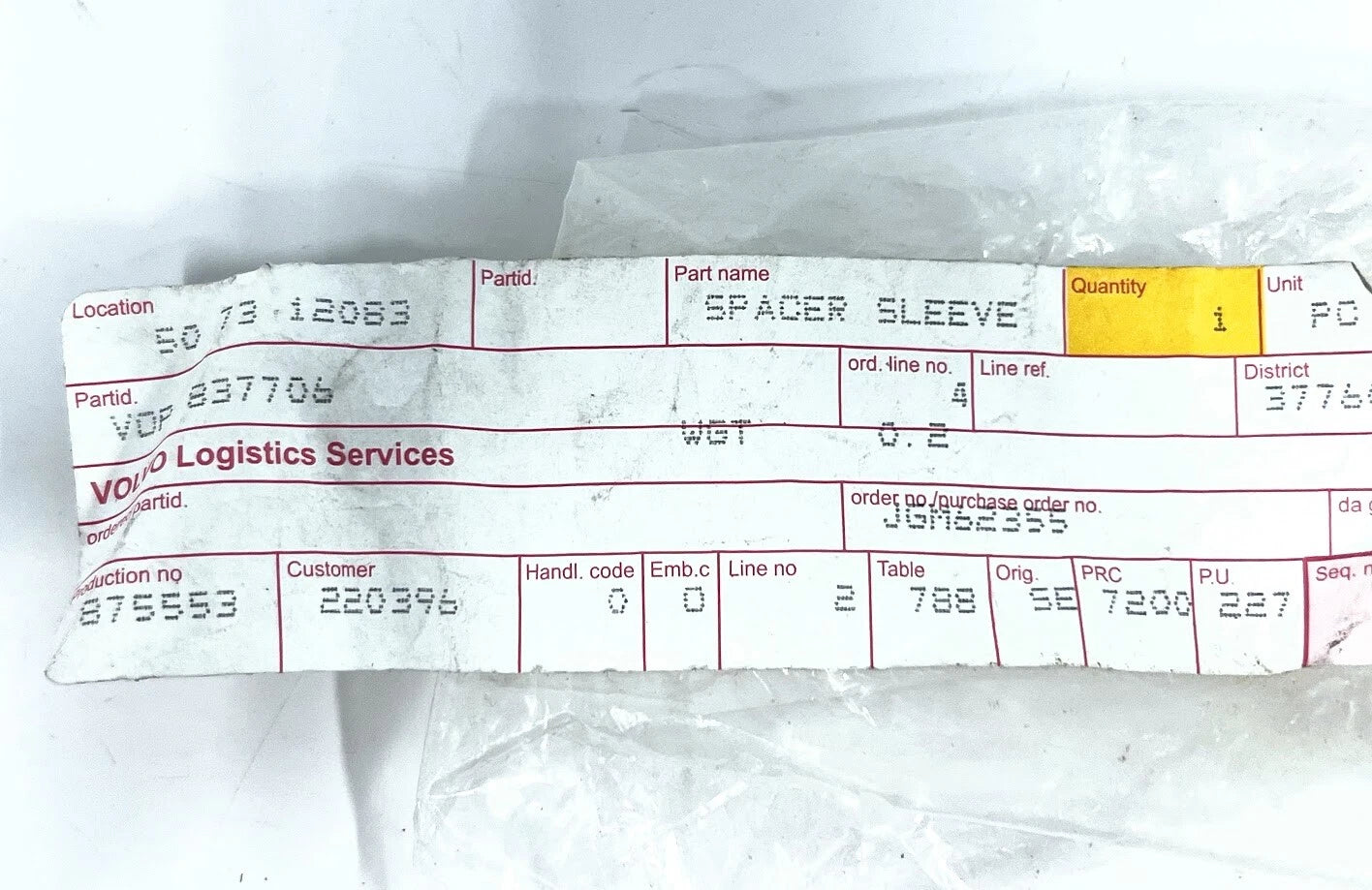 Spacer Sleeve for Volvo Penta (OEM 837706)