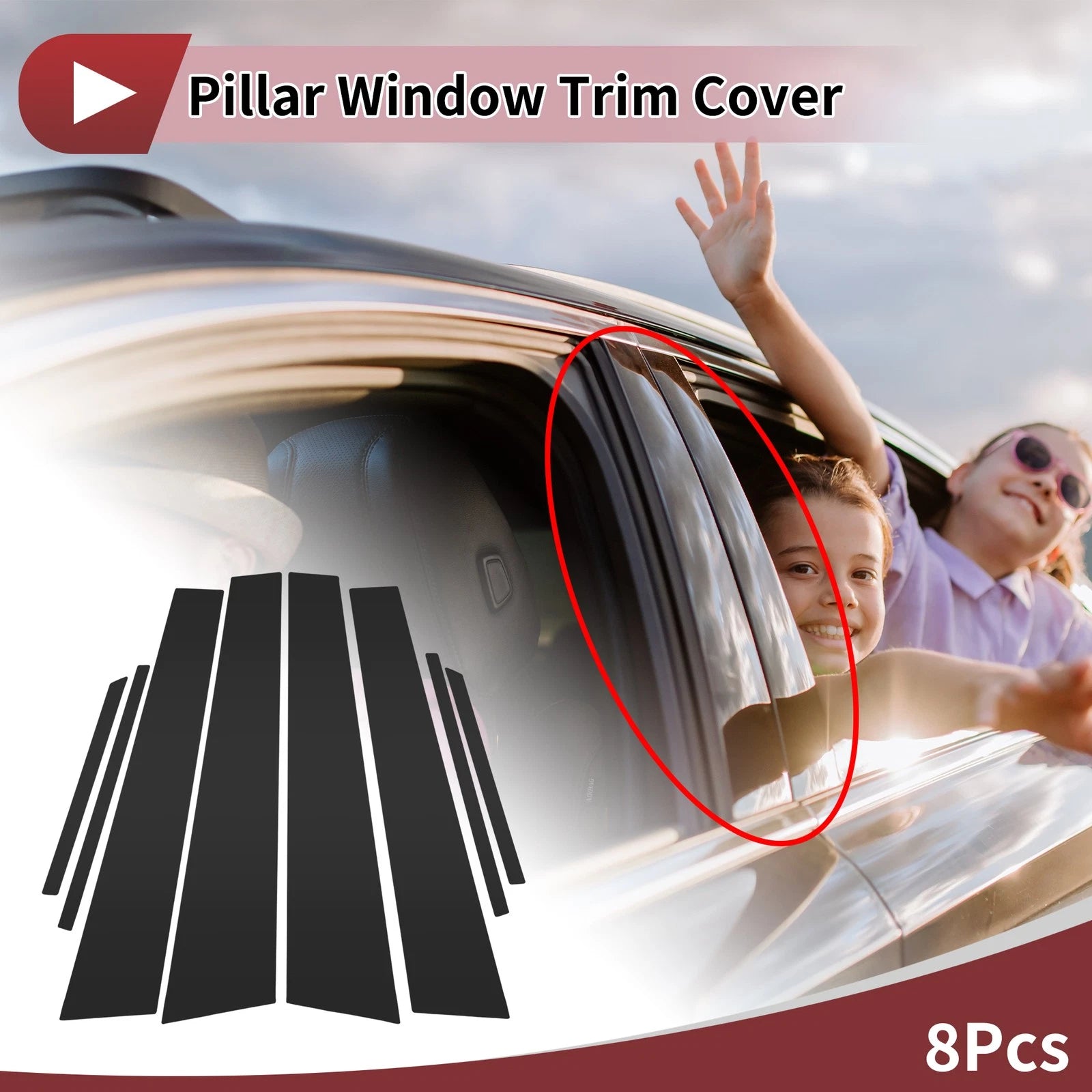 8 Pcs Door Pillar Window Trim for Toyota Prius (2016–2022) Black
