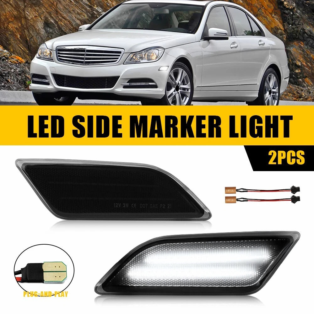 White LED Front Side Marker Lights for Benz W204 C-Class (2012–2014)