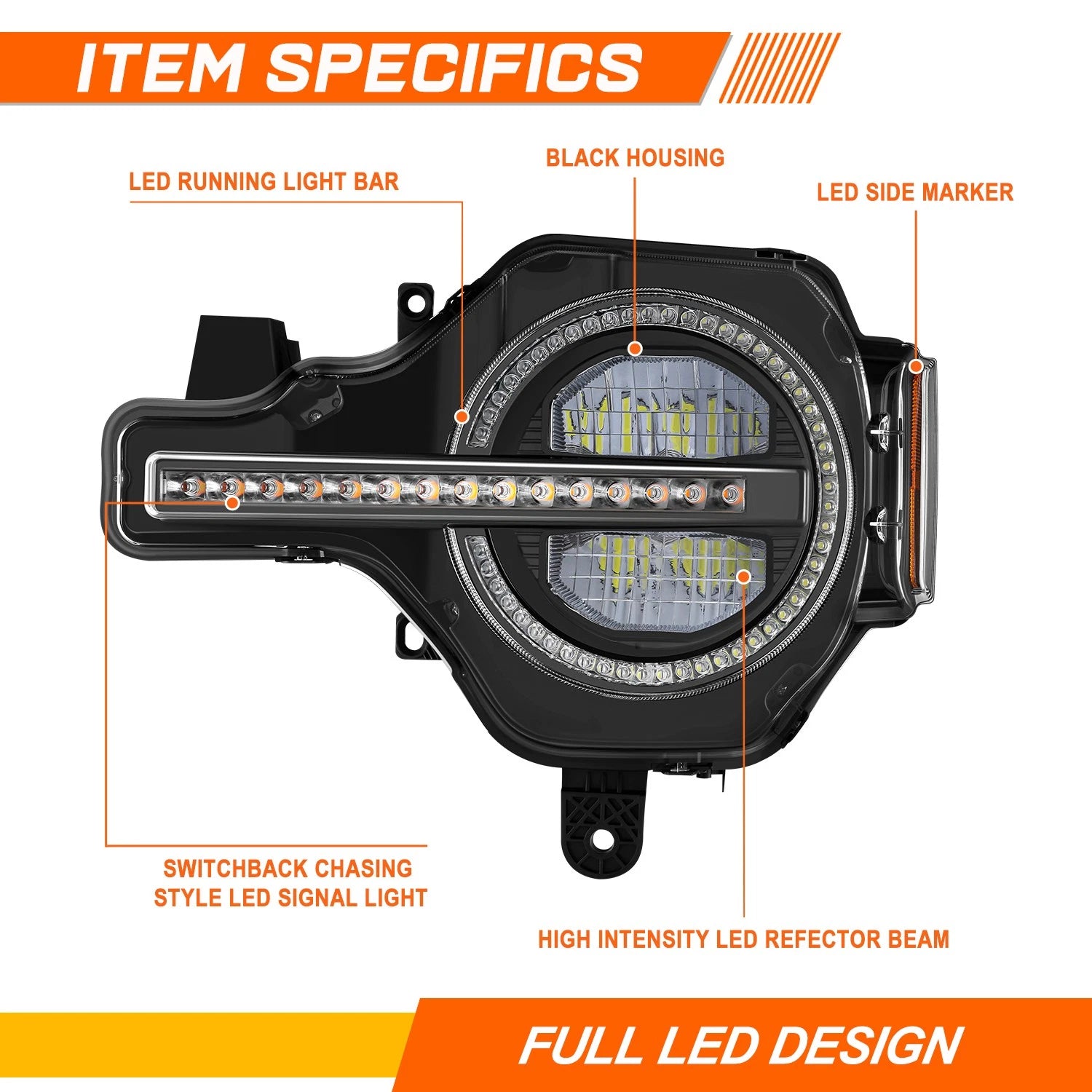 Sequential signal black headlights for Ford Bronco (2021–2026)