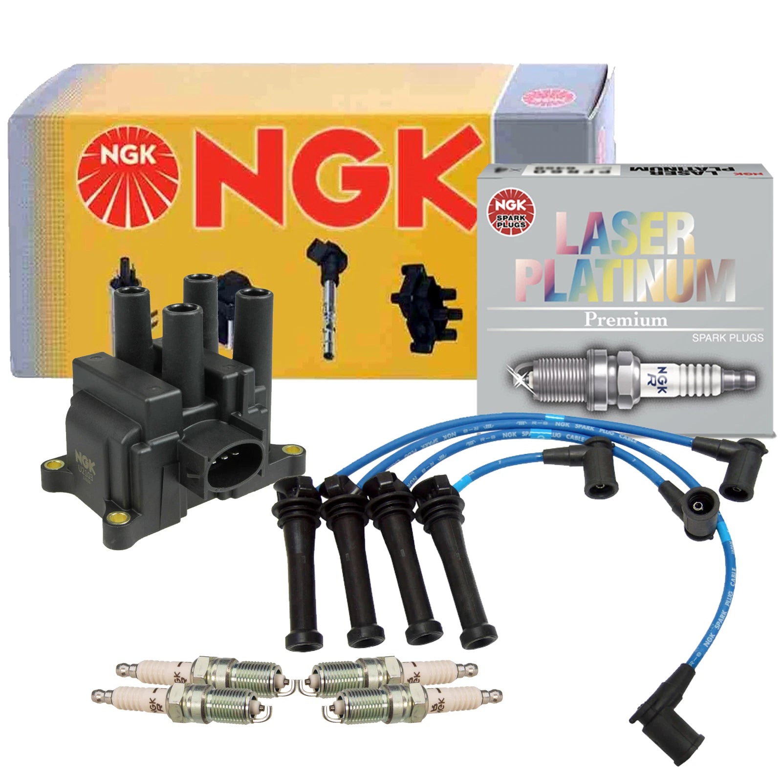 NGK DIS Ignition Coil Wires & 4 Laser Platinum Spark Plugs for Mazda 6 (2003–2008)