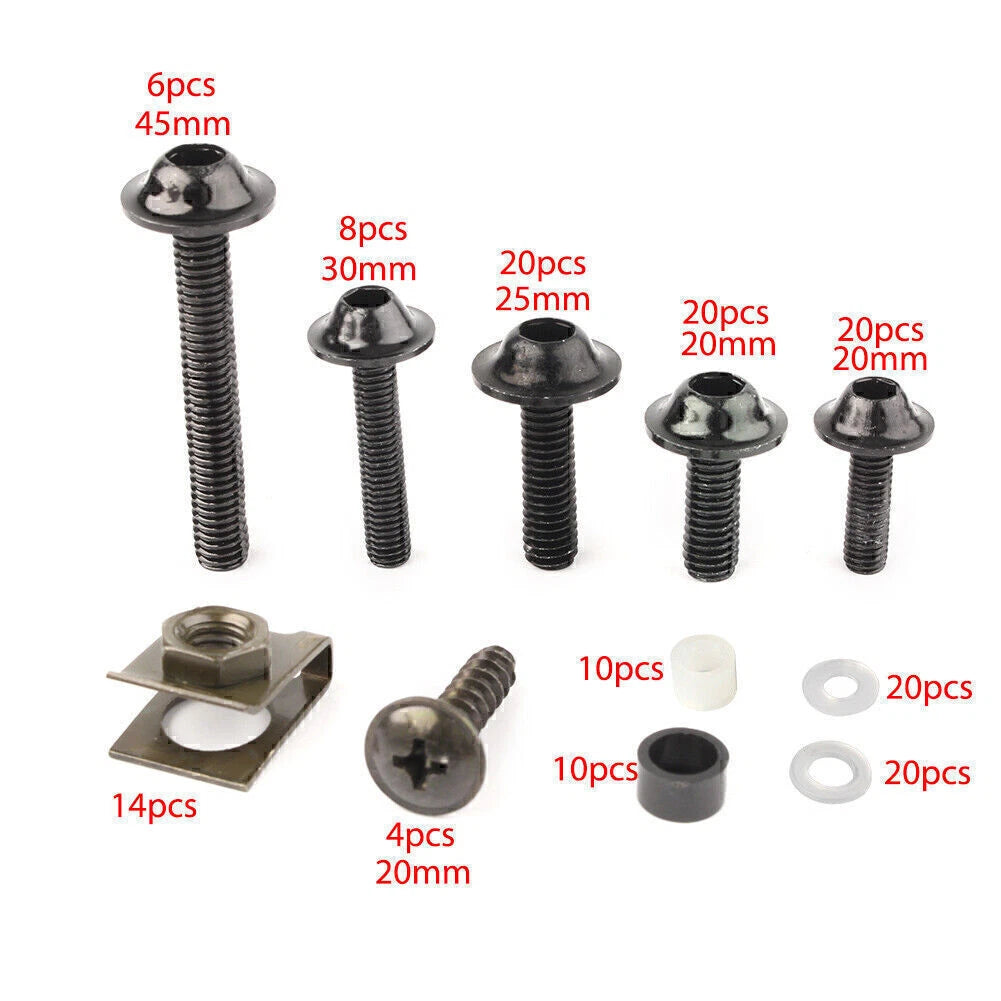 Fairing Bolt Bodywork Screws Nuts Kit for Kawasaki (CNC Alloy, Black)
