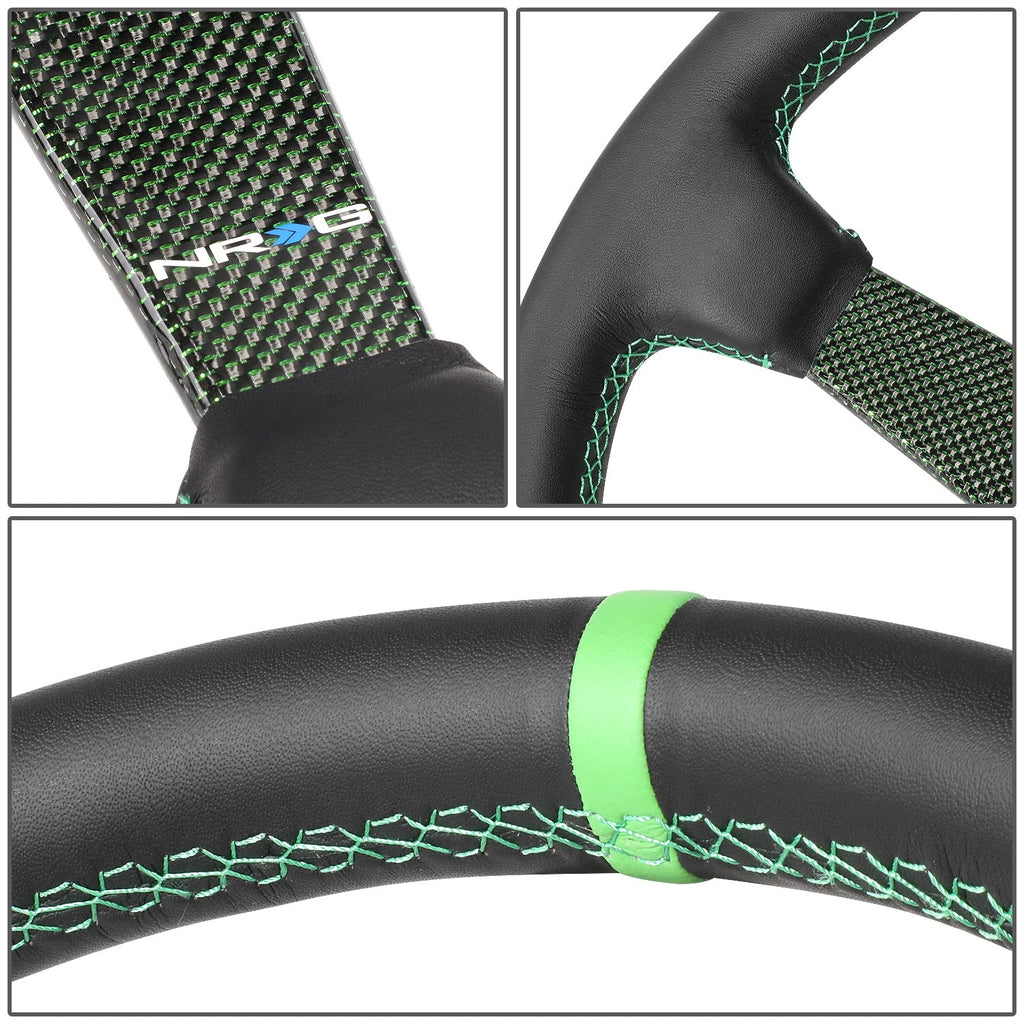 NRG RST-036CF-GN 350mm 3" Depth Carbon Fiber Racing Steering Wheel for Universal