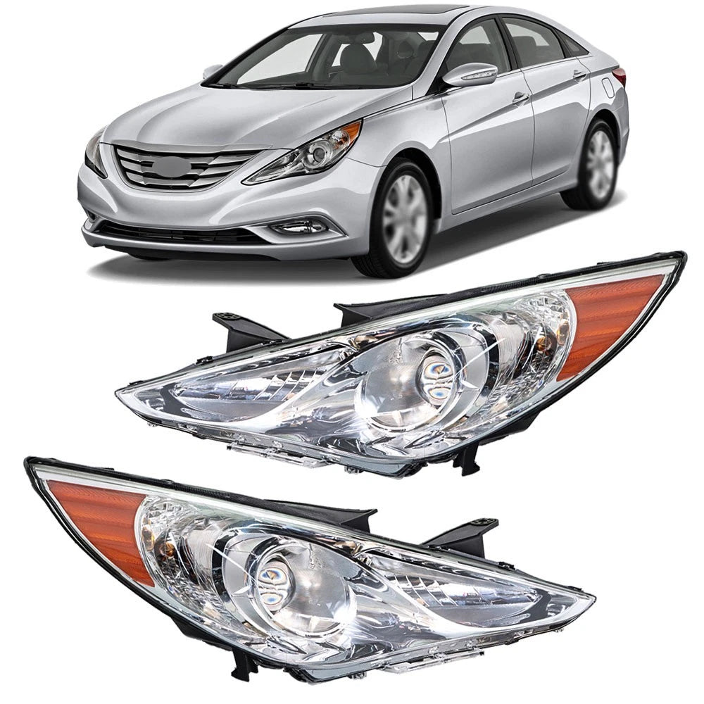Pair Chrome Headlights for Hyundai Sonata (2011–2014) Clear Lens