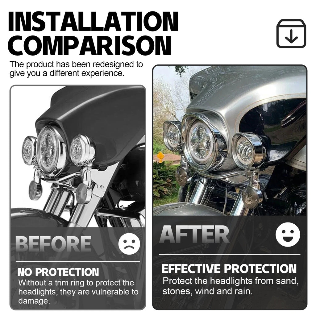 7" Headlight & 4.5" Passing Light Trim Ring Bezel Visor for Harley Touring (1994–2023)