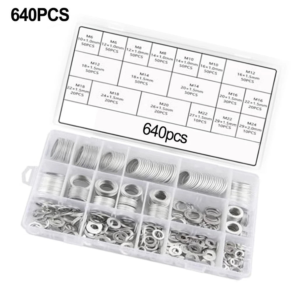 640pcs Aluminium Metric Sealing Rings Oil Drain Seal Set