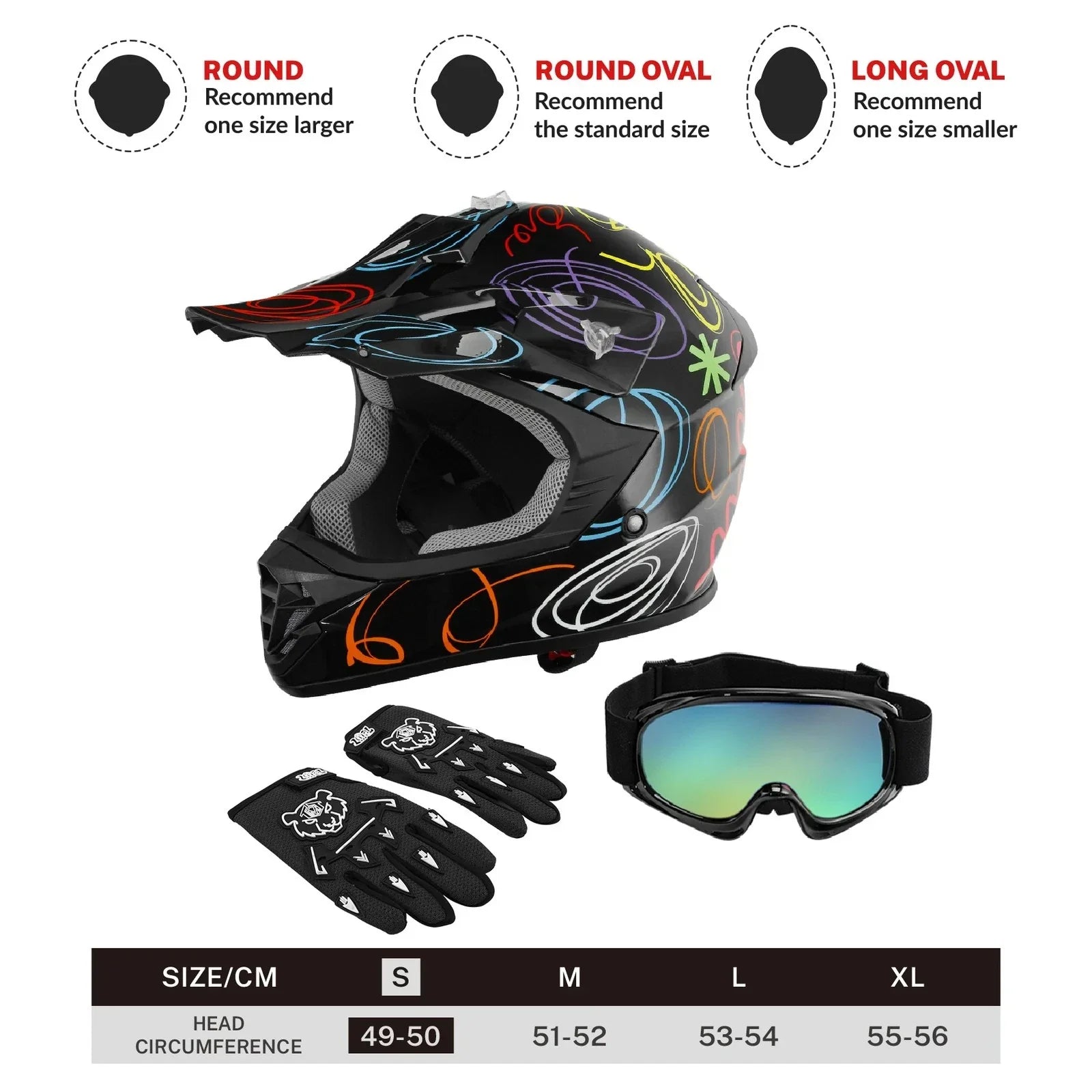 Youth ATV Helmet DOT Off Road Full Face for Kids Motocross (S/M/L/XL)